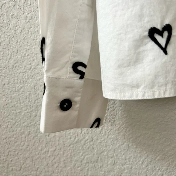 Hunter Bell Nigel Shirt White Embroidered Heart Size Large Long Sleeve Cotton - Picture 6 of 8